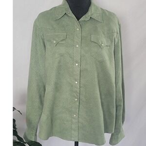 Saddle Ridge Vintage Sage Green Perforated Faux Suede Western Snap Shirt XL